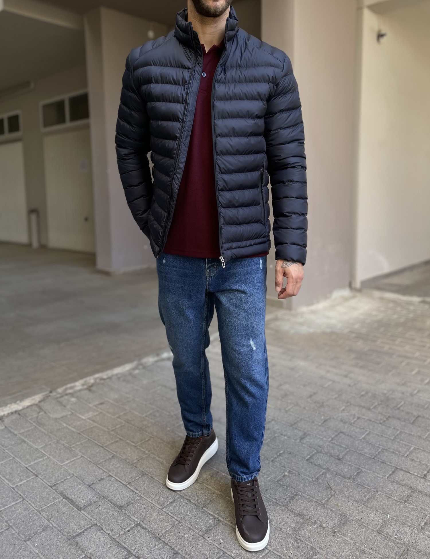 Ανδρικό μπλε καπιτονέ μπουφάν D3078B φωτογραφία